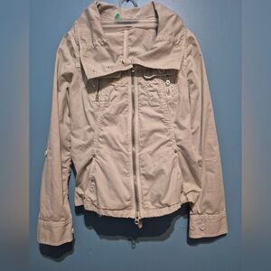 Armany Exchange Women's Light Beige Hooded Rain Jacket with Front Zip
